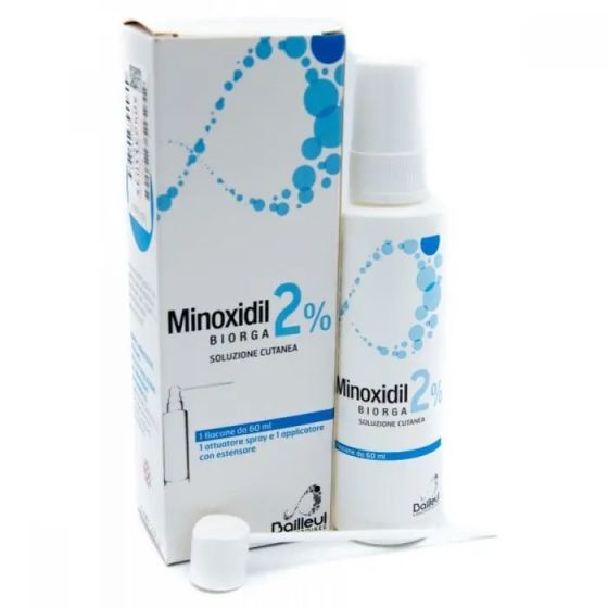 Minoxidil bior, 2% soluzione cutanea 1 flacone hdpe 60ml con pompa spray e applicatore